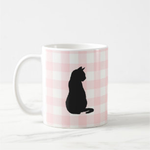 Caneca De Café Preto Gato Cor-de-rosa Cheque Padrão Coffee Mug