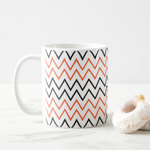 Caneca De Café Preto Laranja Chevron Zigue-Zague