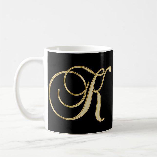 Caneca De Café Preto Monogrammed inicial elegante do ouro da (Esquerda)