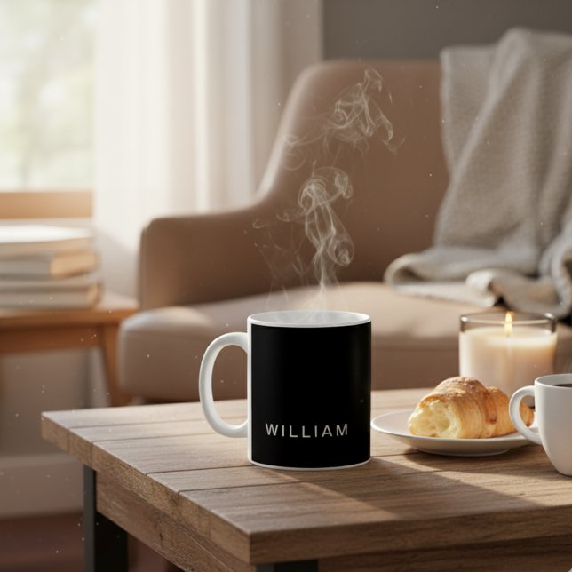 Caneca De Café Preto personalizado e monograma com personalização (Criador carregado)