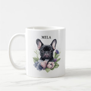 Caneca De Café Preto Personalizado Francês Pug Cachorro Aquarela