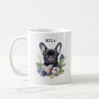 Caneca De Café Preto Personalizado Francês Pug Cachorro Aquarela