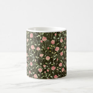 Caneca De Café Preto Rosa Floral Rosa  