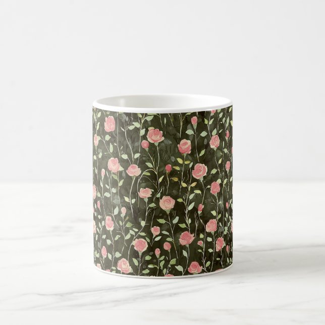 Caneca De Café Preto Rosa Floral Rosa   (Centro)