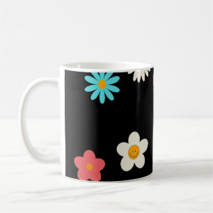 Caneca De Café Preto Y2K Flor Selvagem Negrito Retro Cozinha Prim