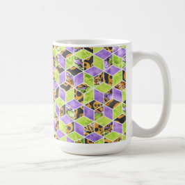 CANECA DE CAFÉ PRETOS LARANJAS VERDES ROXOS CUBOS DE HALLOWEEN