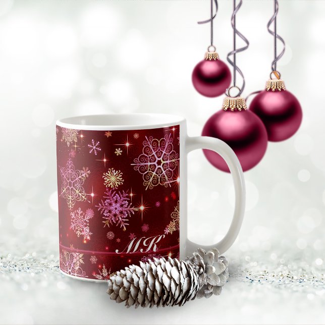 Caneca De Café Prettiest Snowflakes Padrão Red ID846 (Criador carregado)