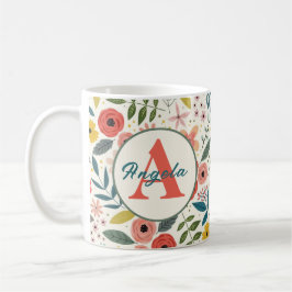 Caneca De Café Pretty Blush Pink Floral Botanical Monogram 