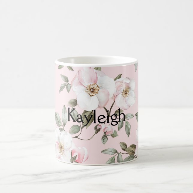 Caneca De Café Pretty Blush Pink White Flowers   (Centro)