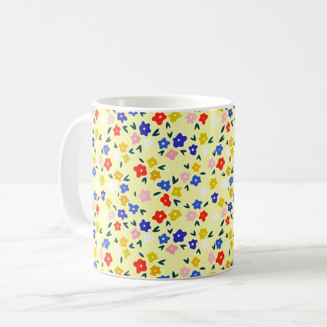 Caneca De Café Pretty Dainty Cute Floral on Pastel Yellow (Frente Esquerda)