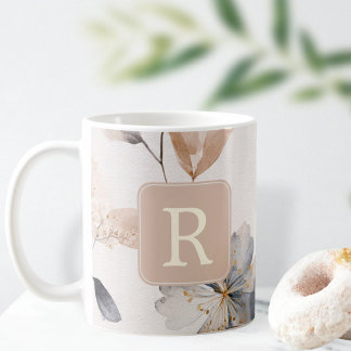 Caneca De Café Pretty Flower Monogram Template Personalized