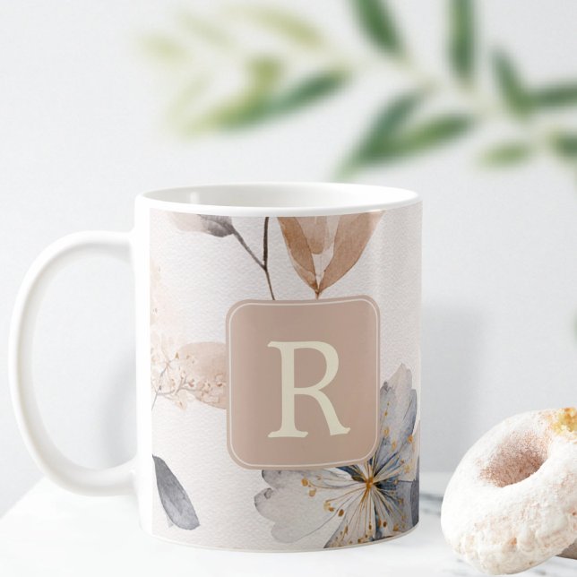 Caneca De Café Pretty Flower Monogram Template Personalized (Pretty Flower Monogram Template Personalized Giant Coffee Mug by Ricaso custom made mug monogrammed)