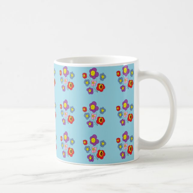 Caneca De Café Pretty Ladybug and Flowers Light Blue Pattern (Direita)