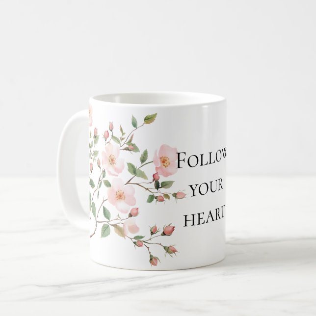 Caneca De Café Pretty Pink Blush Cream Floral (Frente Esquerda)