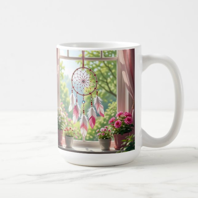 Caneca De Café Pretty Pink Dreamcatcher and Plants Window Sill (Direita)