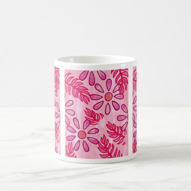 Caneca De Café Pretty Pink Floral and Leaves Abstract Mugs (Centro)
