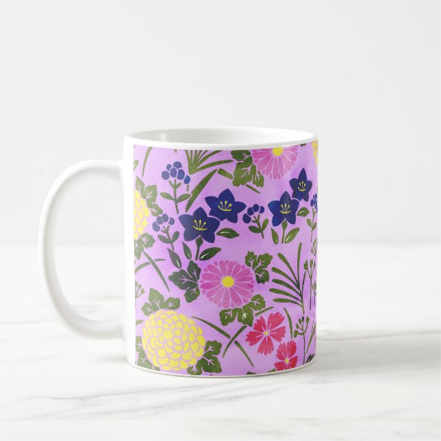 Caneca De Café Pretty Purple Vintage Flower Pattern (Esquerda)