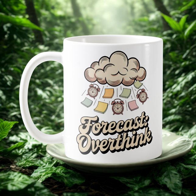 Caneca De Café Previsão: Pensar Demais | Caos Cognitivo com Cor   (Criador carregado)