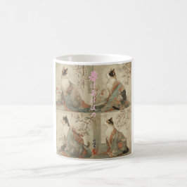 Caneca De Café "Primavera ao Amanhecer" Gato Japonês em Quimono A