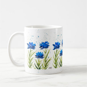 Caneca De Café Primavera azul-céu flores morderd aquarela