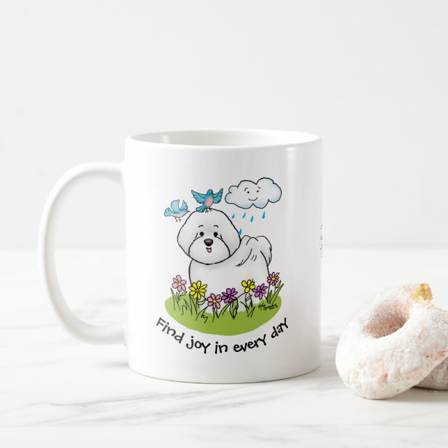 Caneca De Café Primavera Bichon Frise Dog com Flores - Cute (Com Donut)