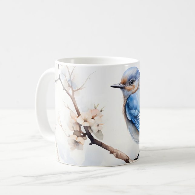Caneca De Café Primavera Bluebird na árvore brilhante (Frente Esquerda)