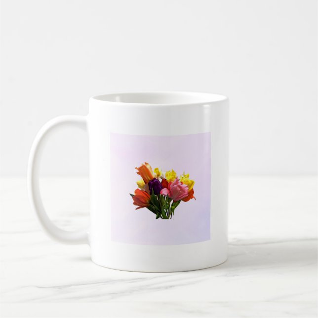 Caneca De Café Primavera Buquê com Tulipas e Daffodil Coffee Mug (Esquerda)
