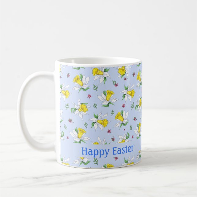 Caneca De Café Primavera Daffodils no Felz pascoa Azul Claro  (Esquerda)