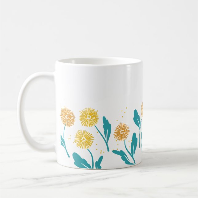 Caneca De Café Primavera Dandelion Flores e Folhas Design (Esquerda)