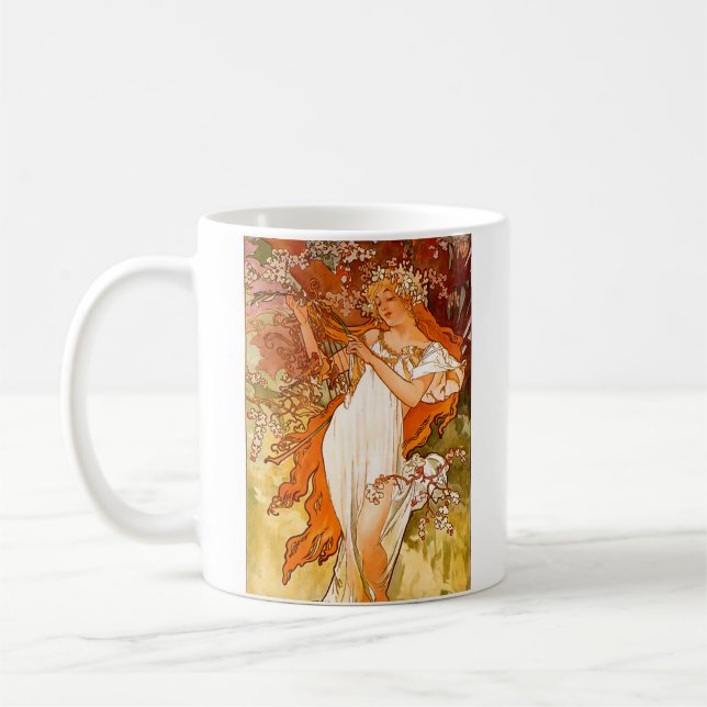 Caneca De Café Primavera de Alphonse Mucha (Esquerda)