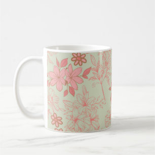 Caneca De Café Primavera e Verão, cor-de-rosa verde, branco branc