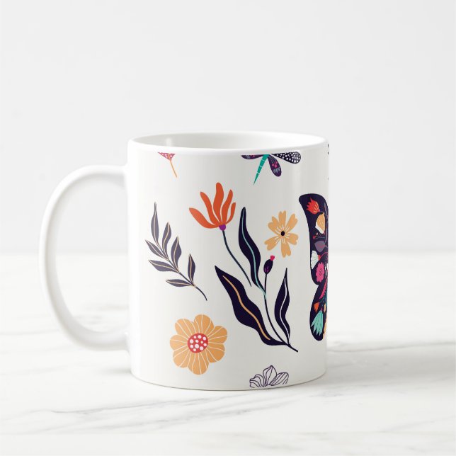 Caneca De Café Primavera Elementos Borboletas Aves Flores (Esquerda)