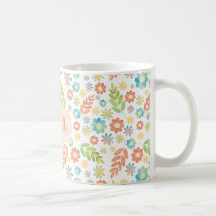 Caneca De Café Primavera Floral e deixa calma Padrão de Aquarela