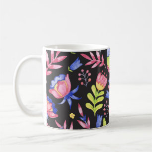 Caneca De Café Primavera Floral: Padrão Sem Costura De Aquarela