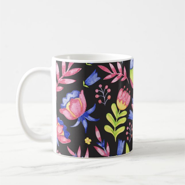 Caneca De Café Primavera Floral: Padrão Sem Costura De Aquarela (Esquerda)