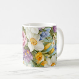 Caneca De Café Primavera. Narciso, Hyacintos, Tulipas, Ovos de Pá