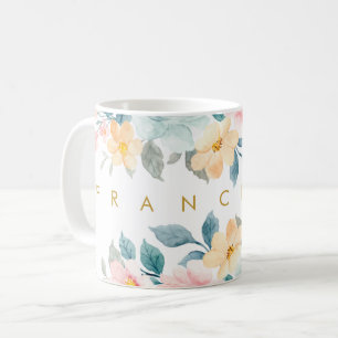 Caneca De Café Primavera Pastels Floral Watercolor Adicionar Seu