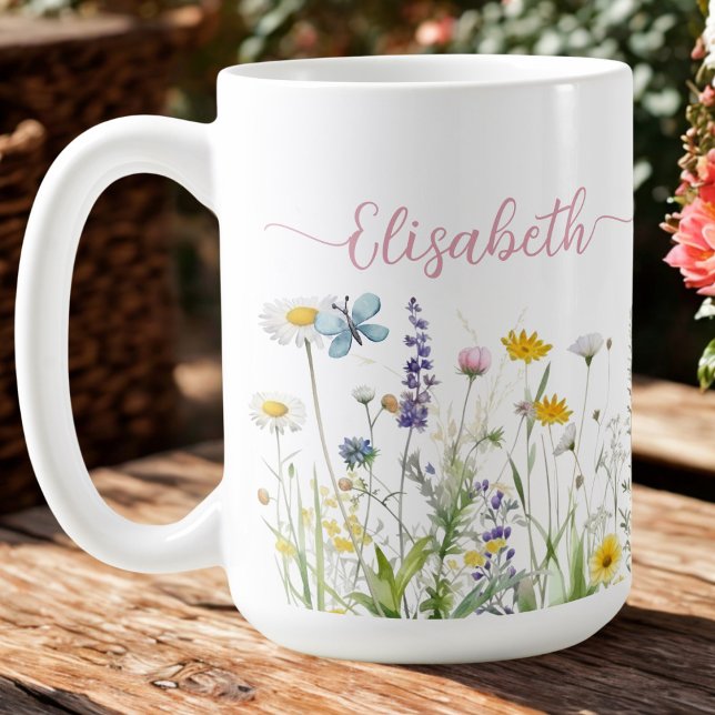 Caneca De Café Primavera Summer Wildflower Nome do script Mug (Criador carregado)