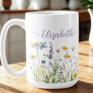 Caneca De Café Primavera Summer Wildflower Script Name Mug