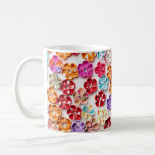 Caneca De Café Primavera tecido com costura manual Flores multico