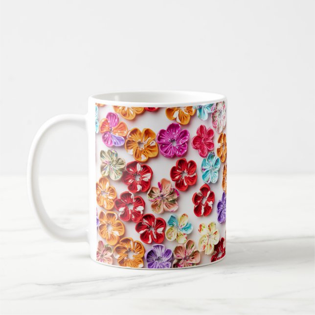 Caneca De Café Primavera tecido com costura manual Flores multico (Esquerda)
