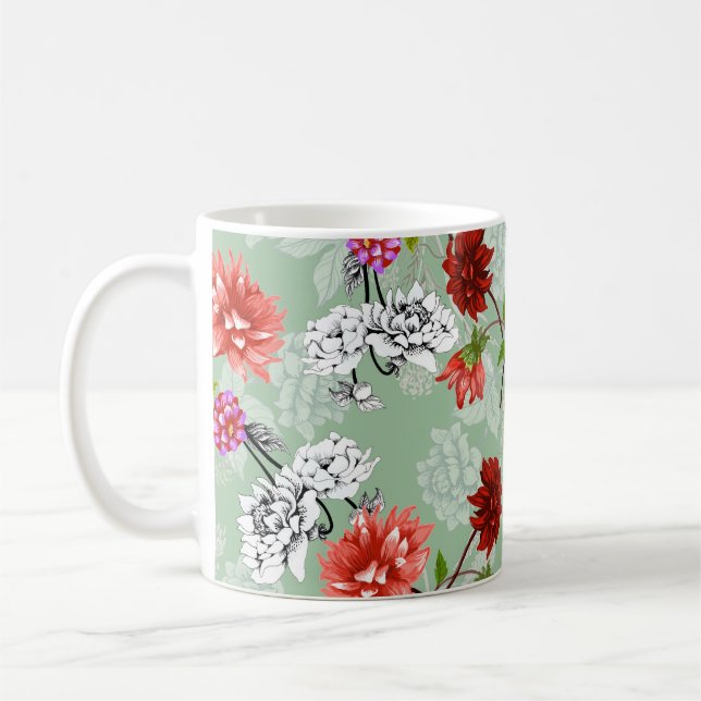 Caneca De Café Primavera Verde Floral: Desenho Mão (Esquerda)