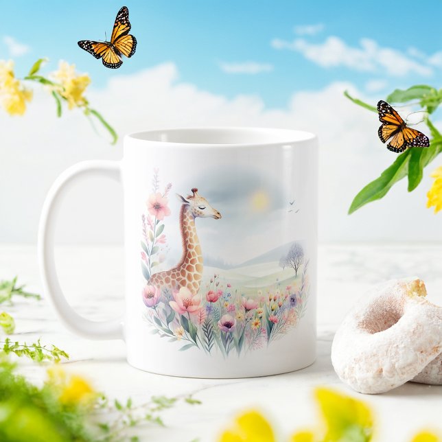 Caneca De Café Primavera Watercolor Giraffe - Kid Mug (Criador carregado)