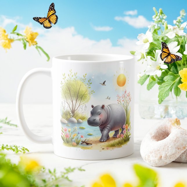 Caneca De Café Primavera Watercolor Hippopotamus - Kid Mug (Criador carregado)