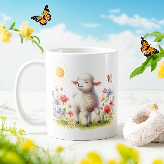 Caneca De Café Primavera Watercolor Lamb - Kid Mug (Criador carregado)