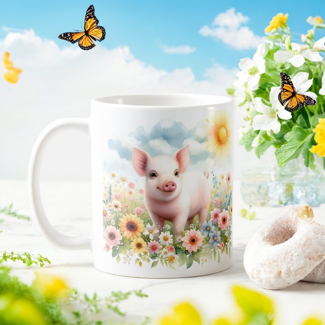 Caneca De Café Primavera Watercolor Pig - Kid Mug (Criador carregado)