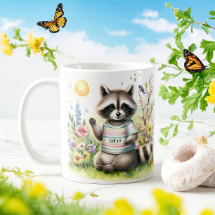 Caneca De Café Primavera Watercolor Raccoon - Kid Mug Personaliza