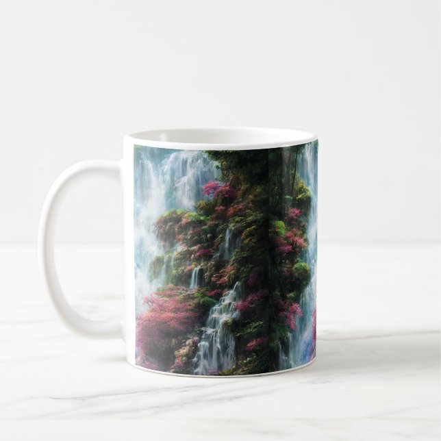 Caneca De Café Primavera Waterfall Montanha Rosa Flores 11 (Esquerda)