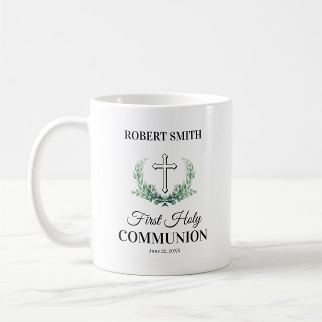 Caneca De Café Primeira comunhão da folha verde  (Esquerda)