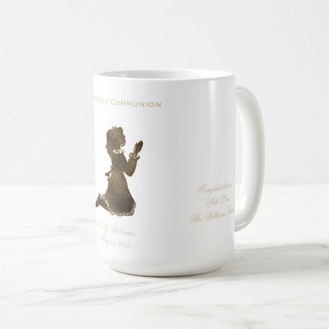 Caneca De Café Primeira Comunhão de Oração Dourada Elegante (Frente Esquerda)